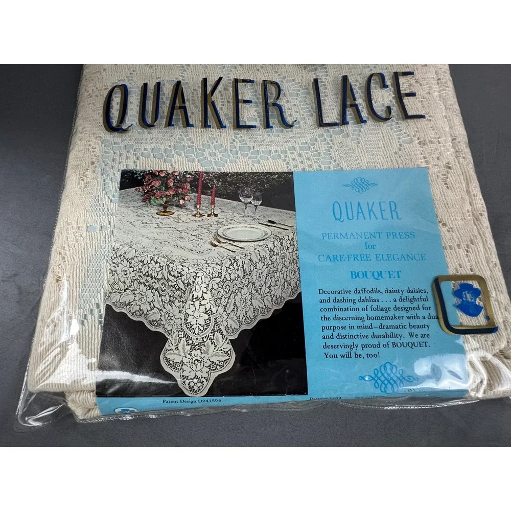 VTG Quaker Lace Tablecloth 70x90 Oval Natural NOS Pattern 1184